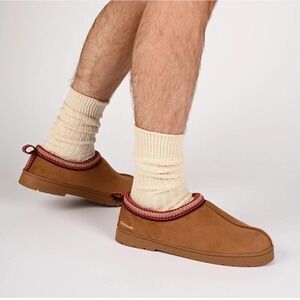 Dakine Mens Suede Cozy Slippers Mules Faux Fur Lined Trim Indoor Outdoor